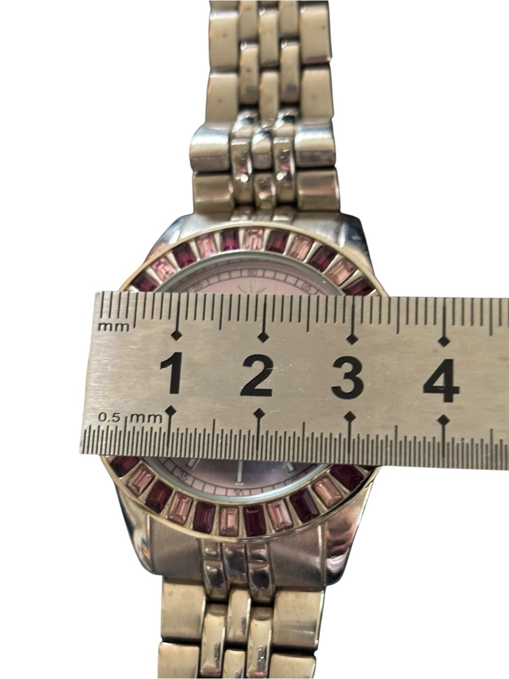 Issac Mizrahi Live Stainless Steel Chain Link Watch Rhinestone Embellished Face - Picture 2 of 5